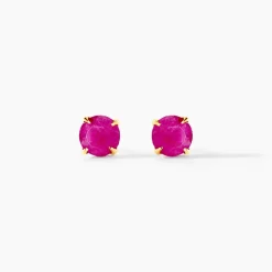 Boucles D'oreilles Puces Elea Serti Griffe Or Jaune Rubis