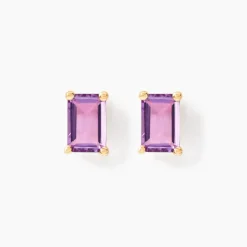 Boucles D'oreilles Puces Emilian Or Jaune Améthyste