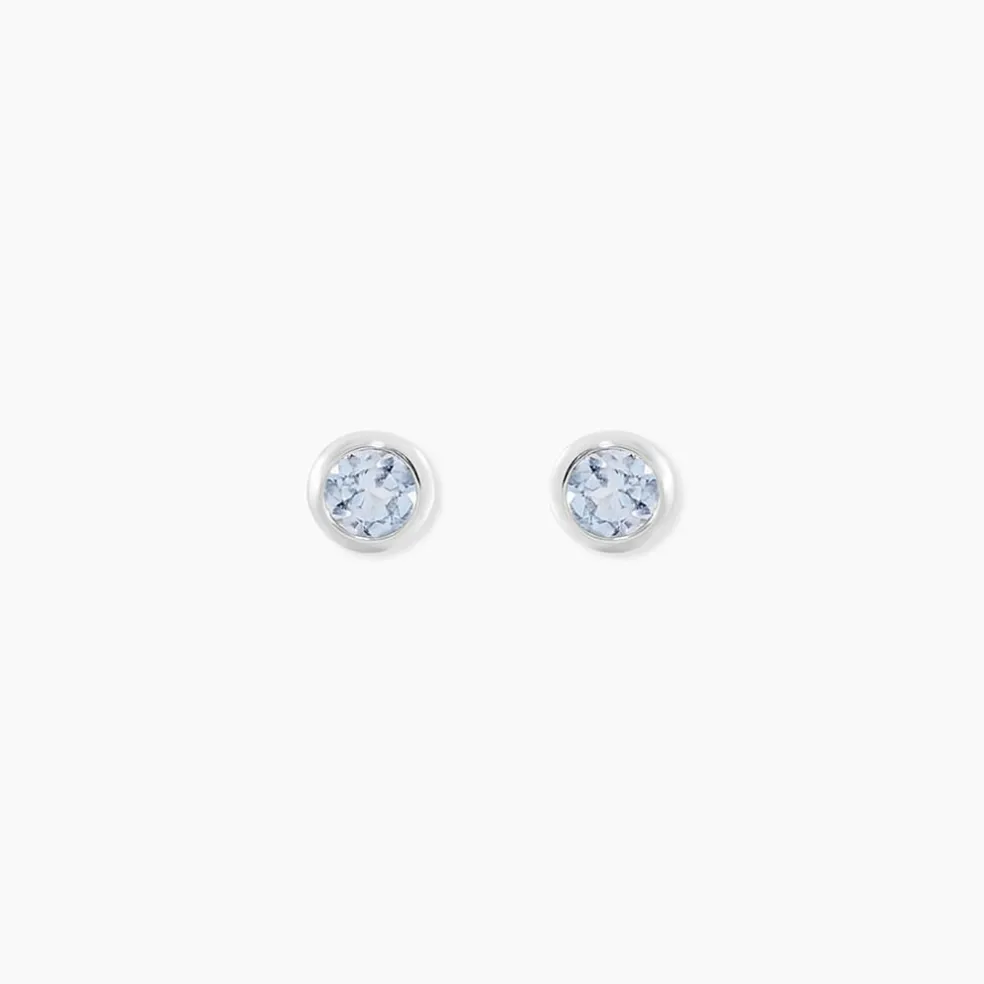 Boucles D'oreilles Puces Edy Serti Clos Or Blanc Topaze
