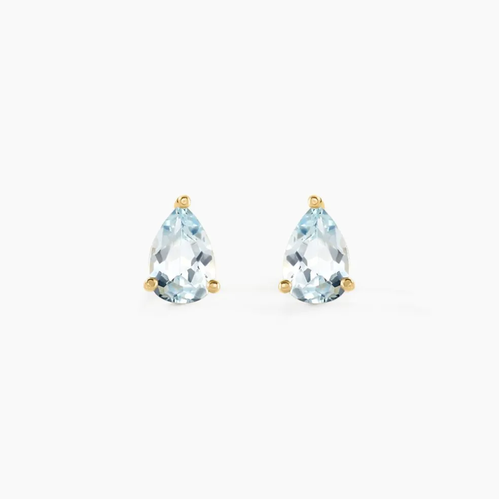 Boucles D'oreilles Puces Goutte Or Jaune Topaze