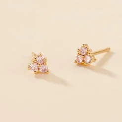 Boucles D'oreilles Puces Istoria Plaqué Or Jaune Oxyde De Zirconium