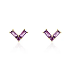 Boucles D'oreilles Puces Lavender Or Jaune Améthyste
