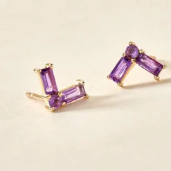 Boucles D'oreilles Puces Lavender Or Jaune Améthyste