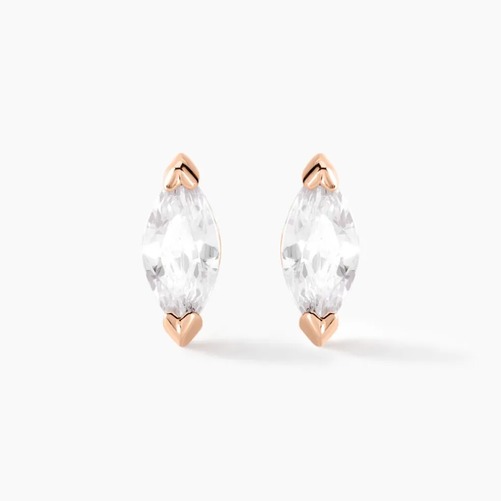 Boucles D'oreilles Puces Navette Argent Rose Oxyde De Zirconium