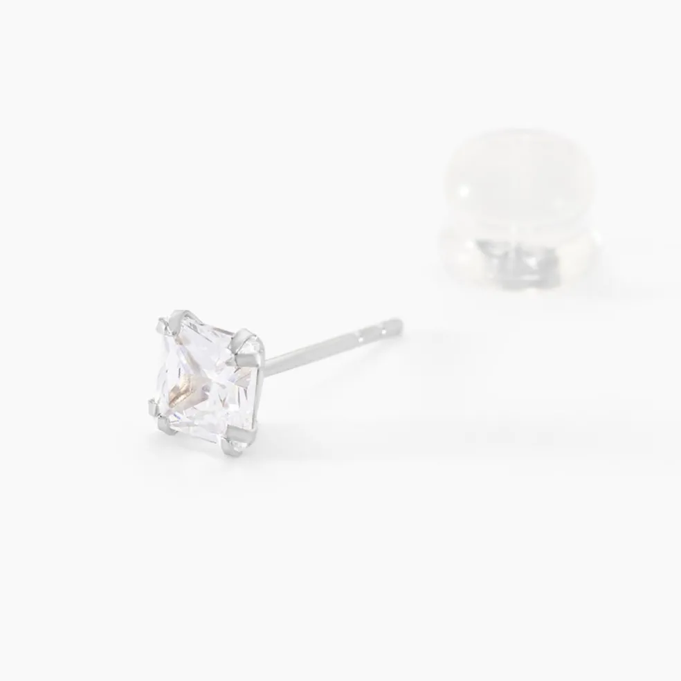 Boucles D'oreilles Puces Or Blanc Oxyde De Zirconium