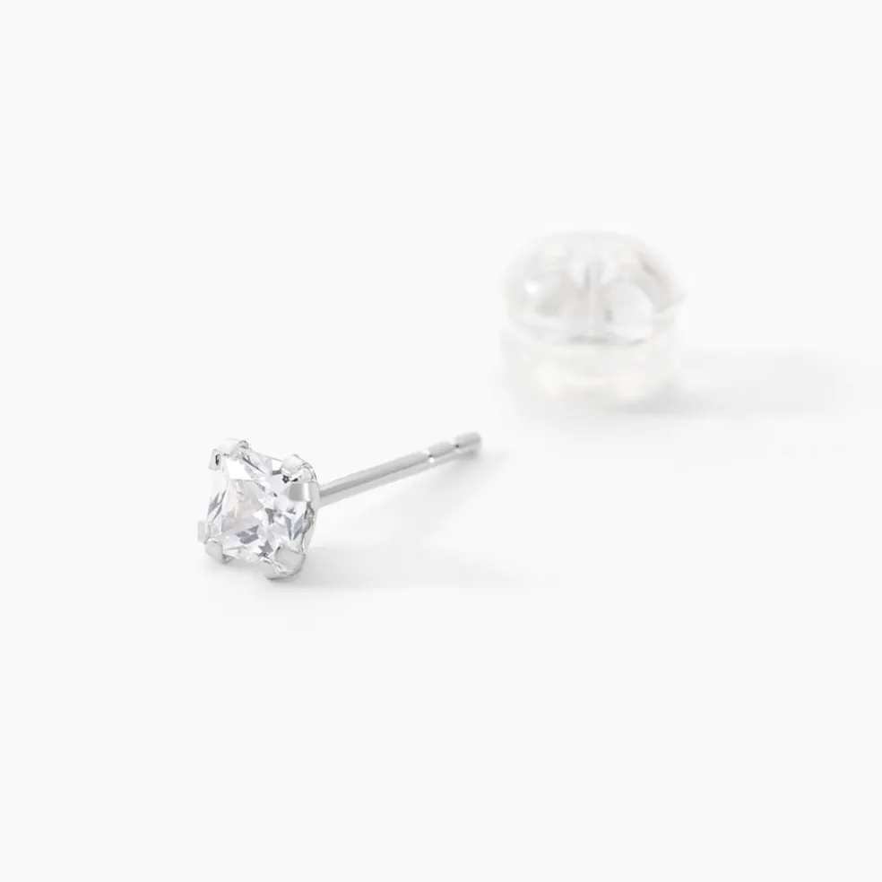Boucles D'oreilles Puces Or Blanc Oxyde De Zirconium