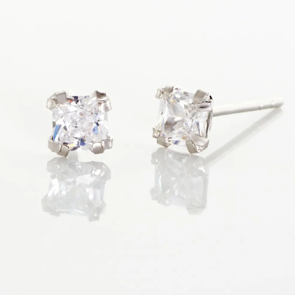 Boucles D'oreilles Puces Or Blanc Oxyde De Zirconium
