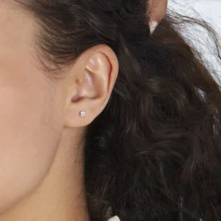 Boucles D'oreilles Puces Or Blanc Oxyde De Zirconium