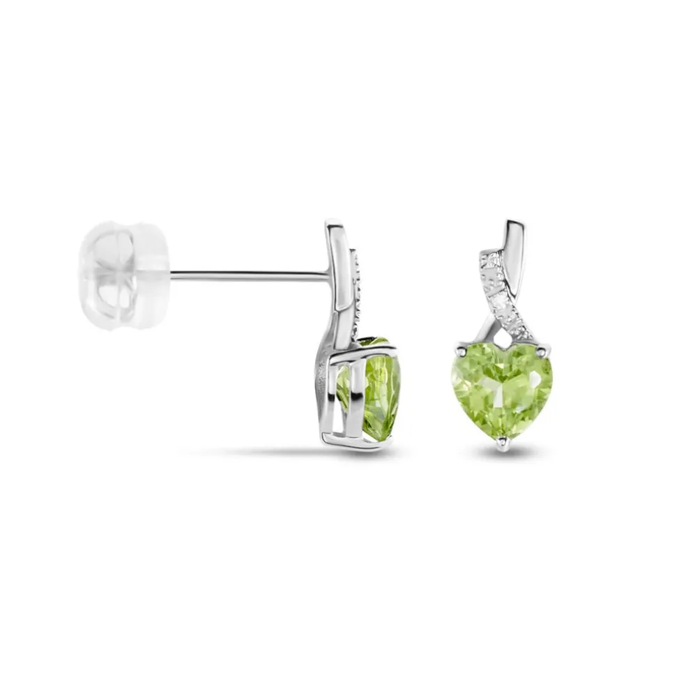 Boucles D'oreilles Puces Or Blanc Clothilde Péridot