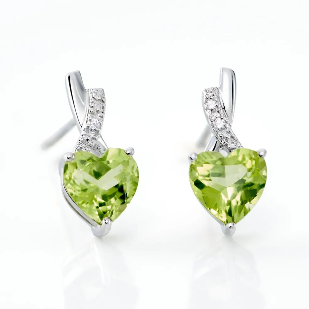 Boucles D'oreilles Puces Or Blanc Clothilde Péridot