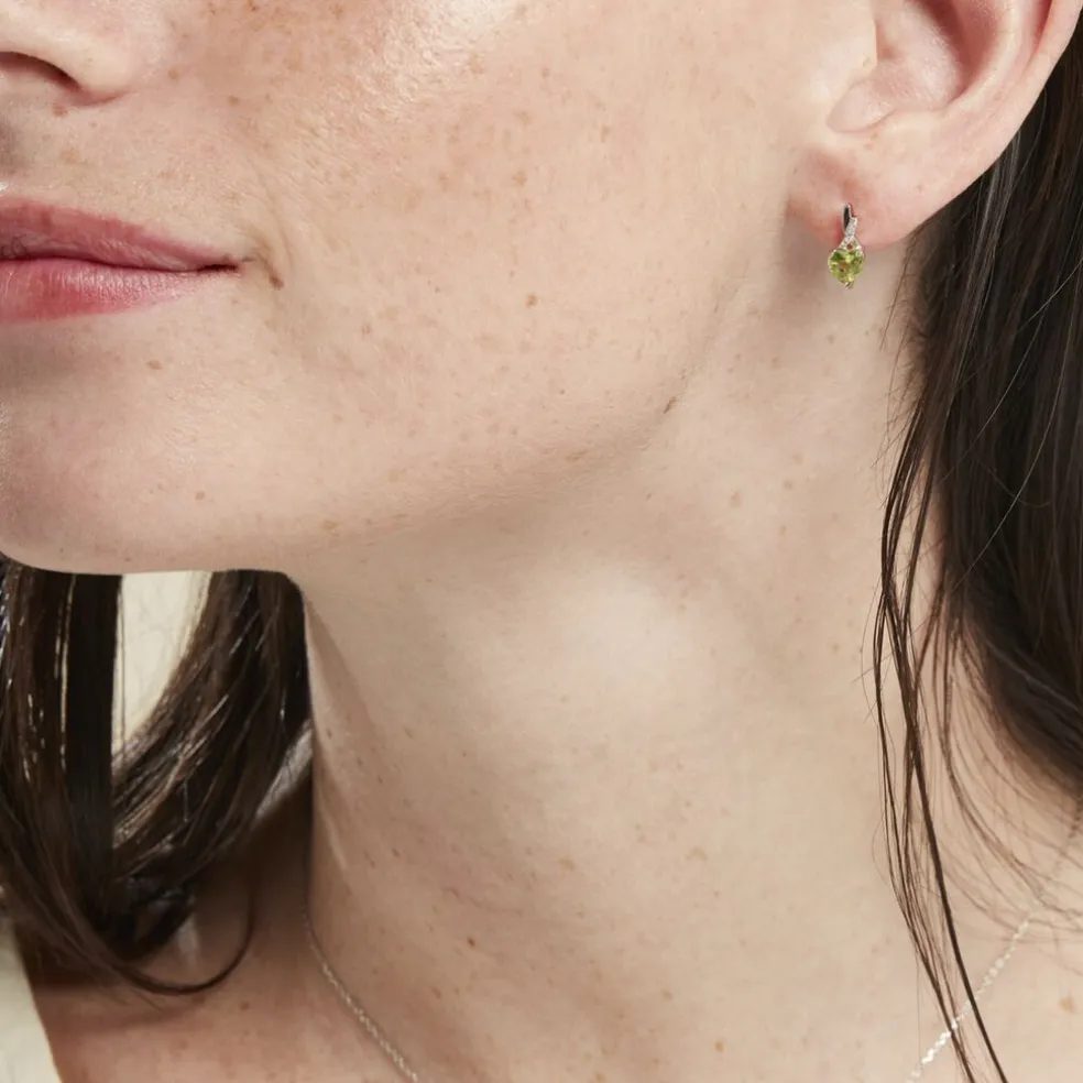 Boucles D'oreilles Puces Or Blanc Clothilde Péridot