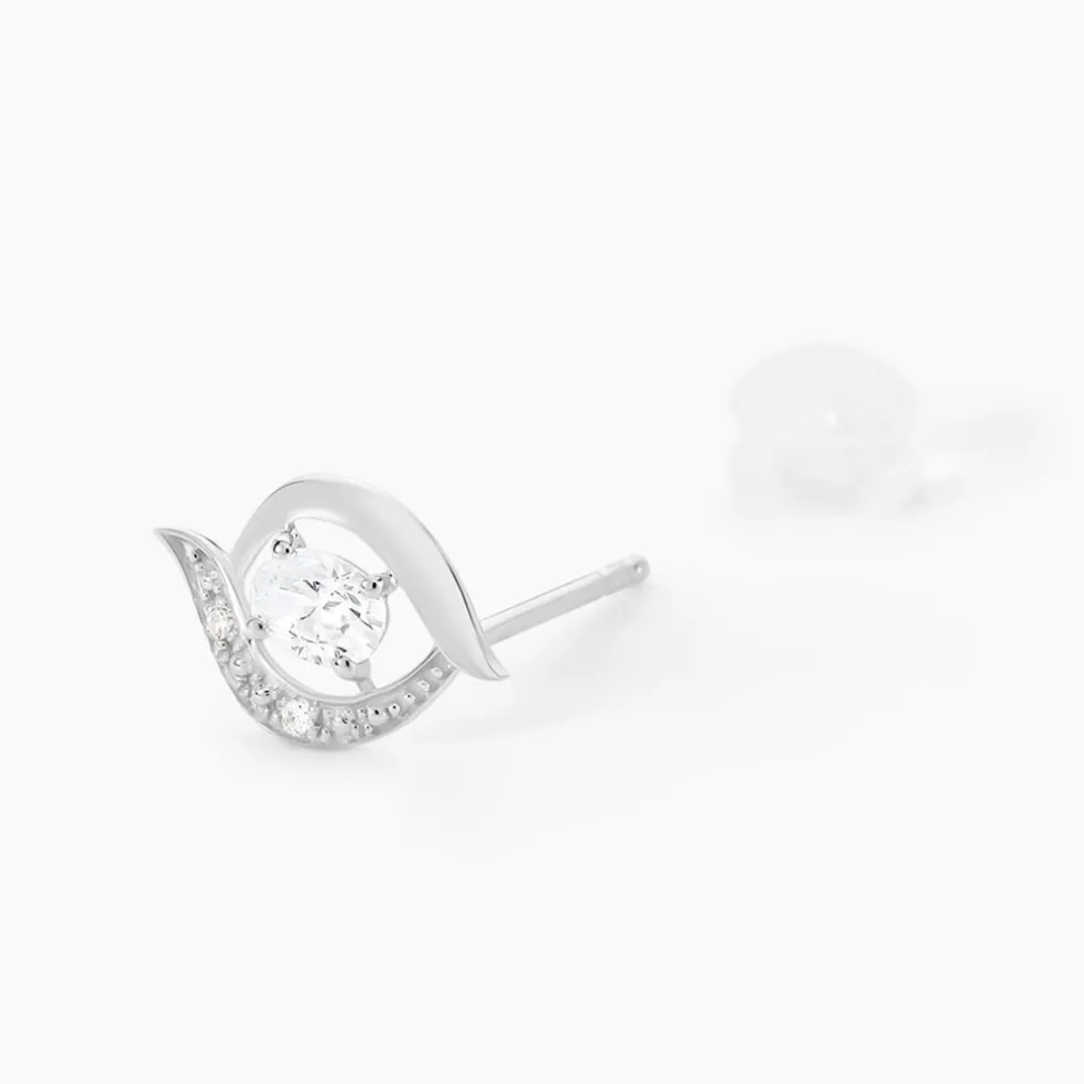 Boucles D'oreilles Puces Or Blanc Lydia Oxydes De Zirconium