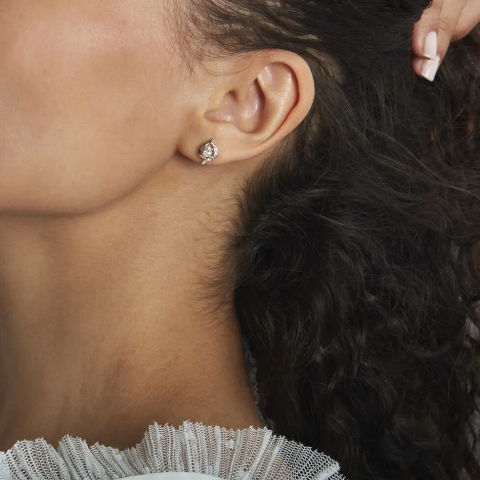 Boucles D'oreilles Puces Or Blanc Lydia Oxydes De Zirconium