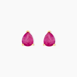 Boucles D'oreilles Puces Or Jaune Isador Rubis