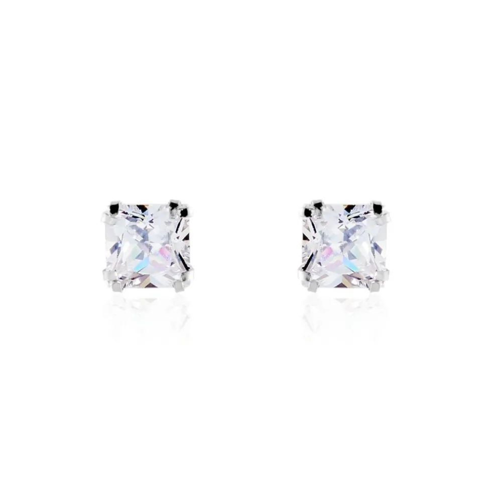 Boucles D'oreilles Puces Or Blanc Doreen Oxydes De Zirconium