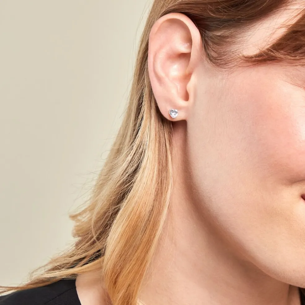 Boucles D'oreilles Puces Or Blanc Katherine Oxyde De Zirconium