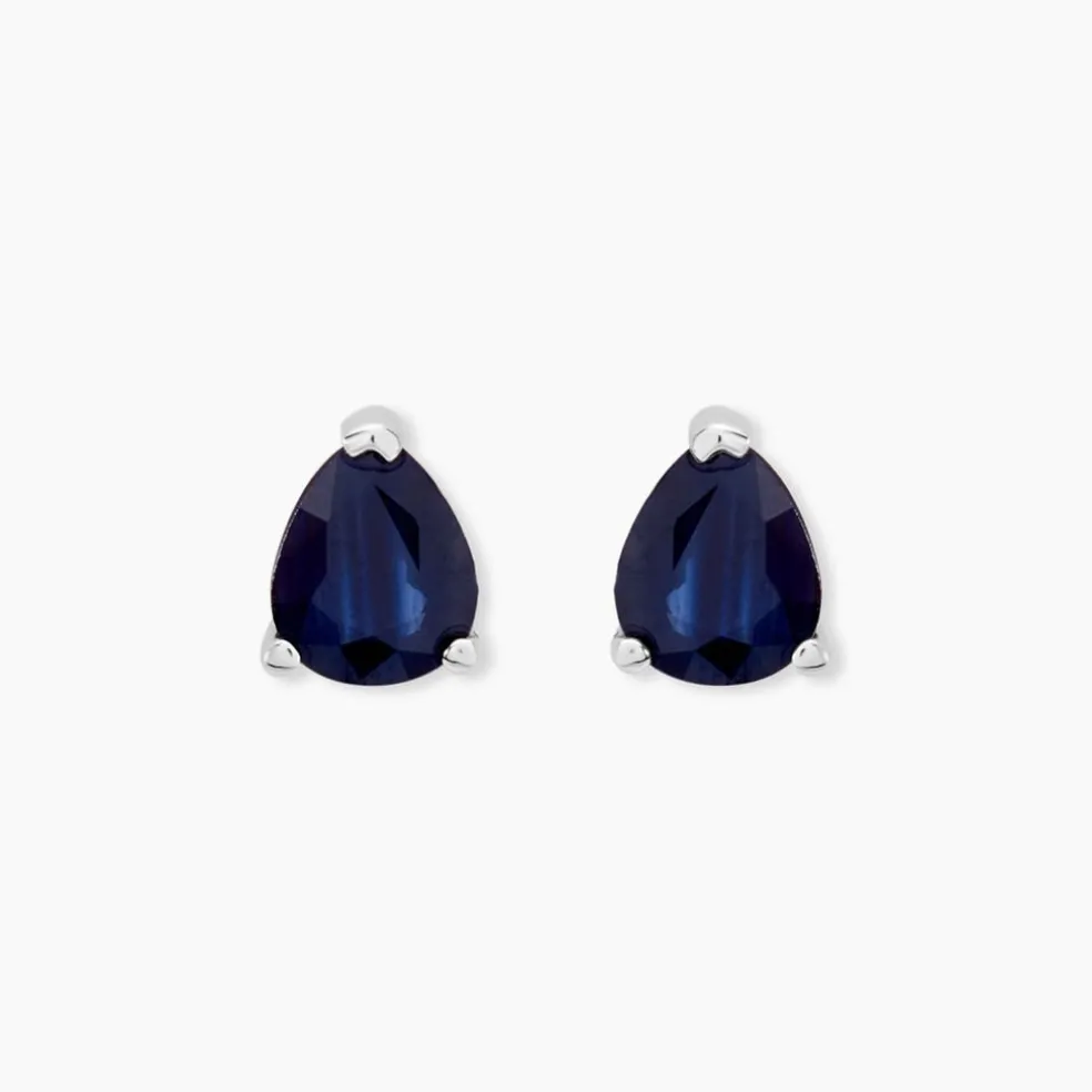 Boucles D'oreilles Puces Or Blanc Isador Saphir