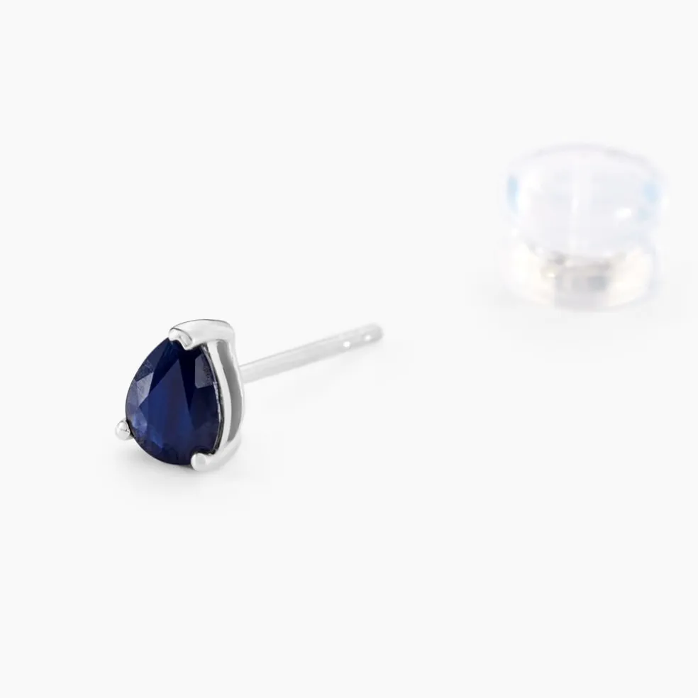 Boucles D'oreilles Puces Or Blanc Isador Saphir