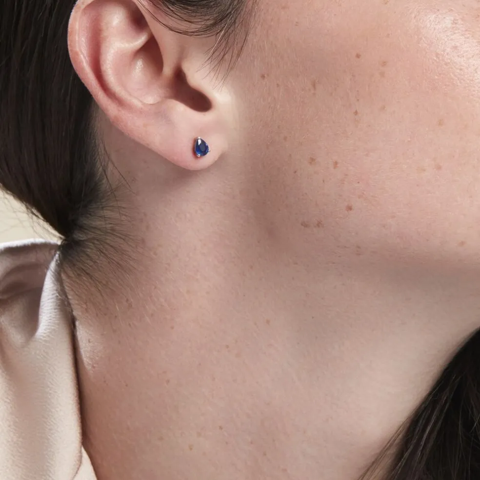 Boucles D'oreilles Puces Or Blanc Isador Saphir