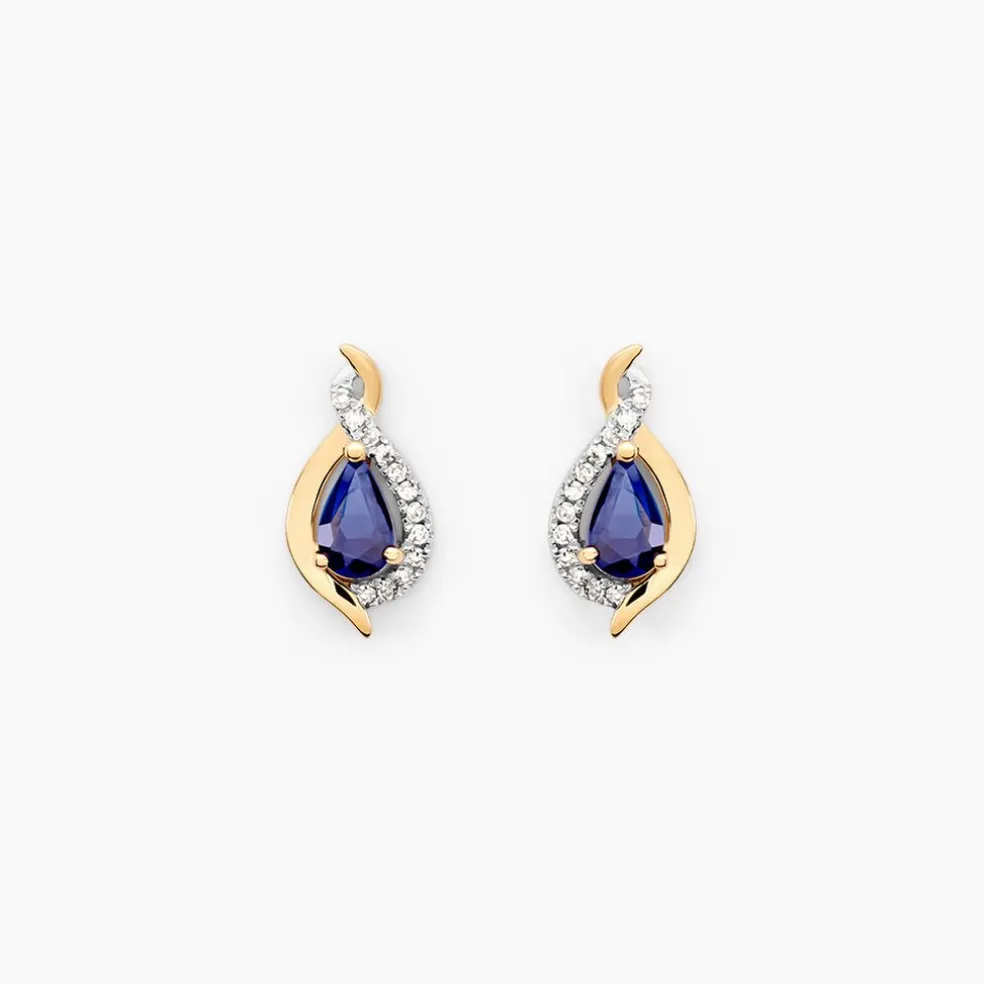 Boucles D'oreilles Puces Or Jaune Angelika Saphir