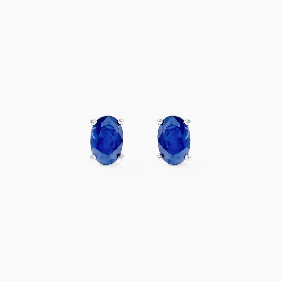 Boucles D'oreilles Puces Ovale Or Blanc Saphir