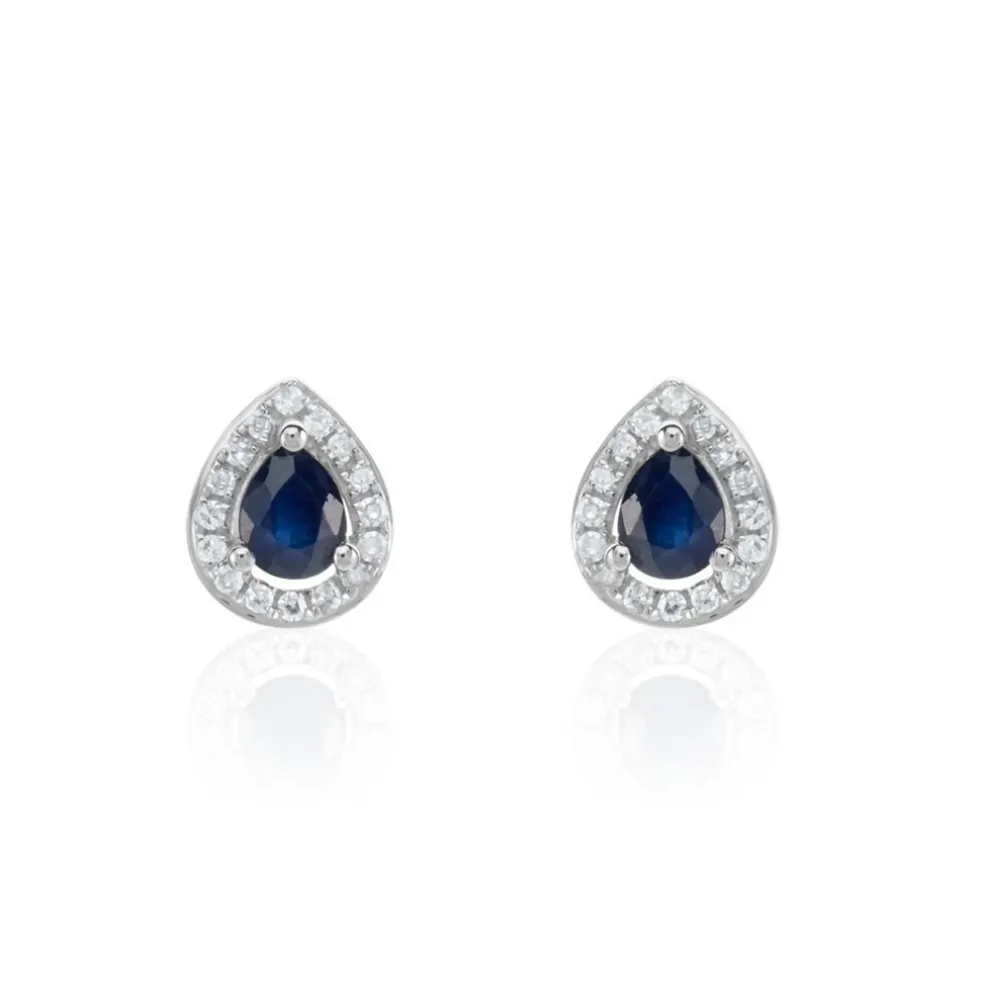 Boucles D'oreilles Puces Or Blanc Elheme Saphir