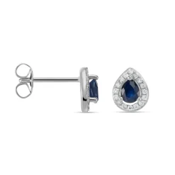 Boucles D'oreilles Puces Or Blanc Elheme Saphir