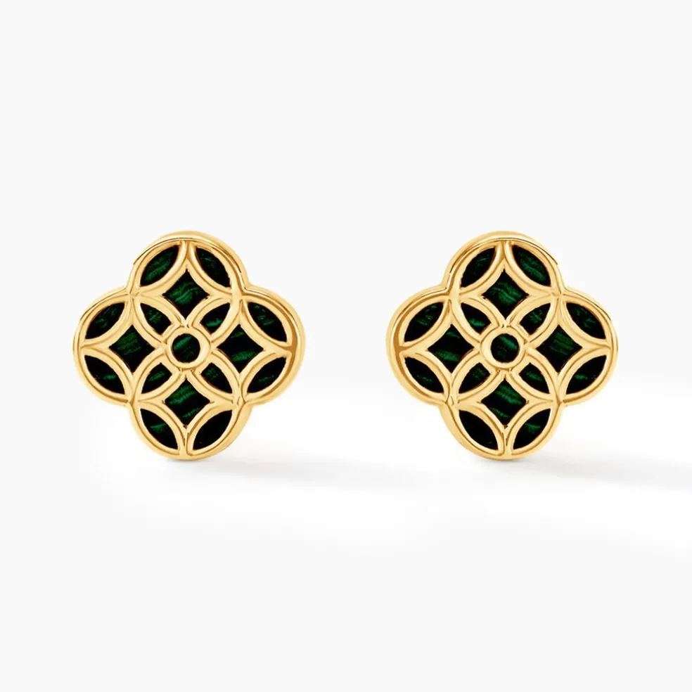 Boucles D'oreilles Puces Rosalite Or Jaune Malachite