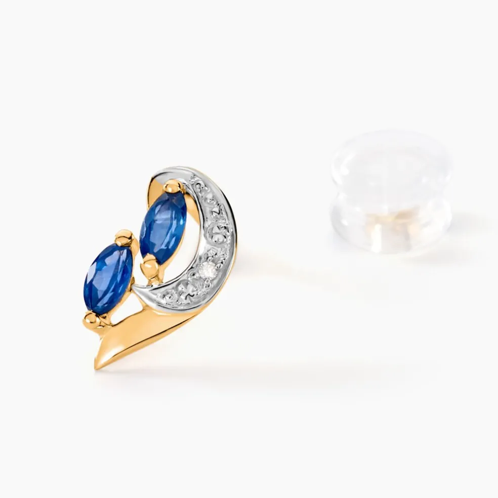 Boucles D'oreilles Puces Sakina Or Jaune Saphir Et Diamant Et Divers