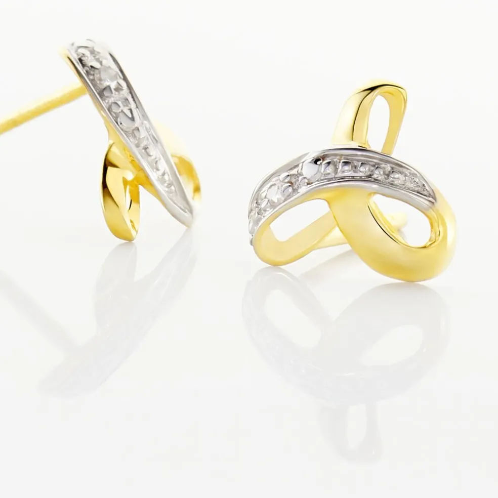 Boucles D'oreilles Puces Volute Or Jaune Diamant