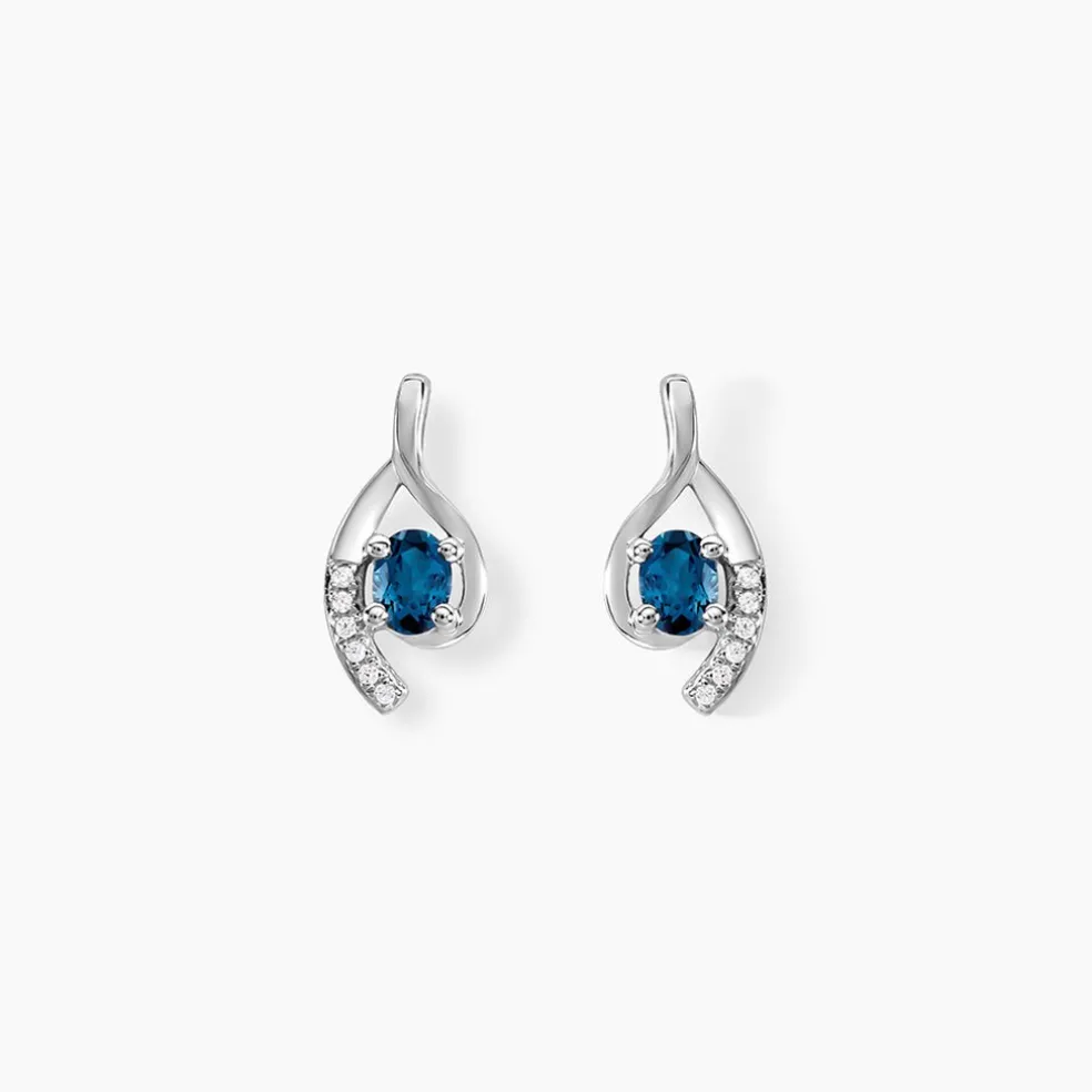 Boucles D'oreilles Sagesse Or Blanc Topaze Oxyde
