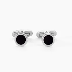 Boutons De Manchettes Jourdan Athos Acier Argenté Onyx