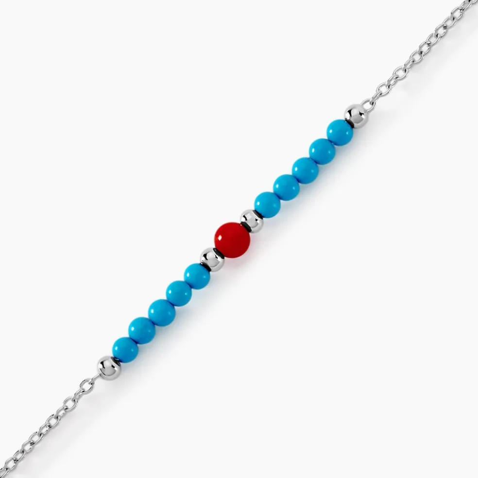 Bracelet Behati Argent Blanc Corail Turquoise