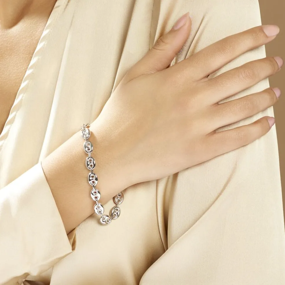 Bracelet Carrus Maille Grain De Cafe Argent Blanc