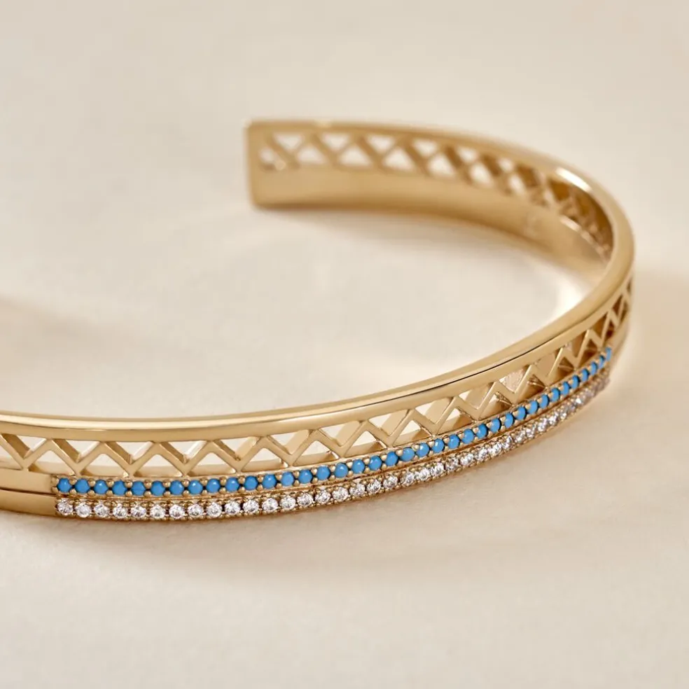 Bracelet Jonc Zoila Plaqué Or Pierre De Synthese Et Oxyde