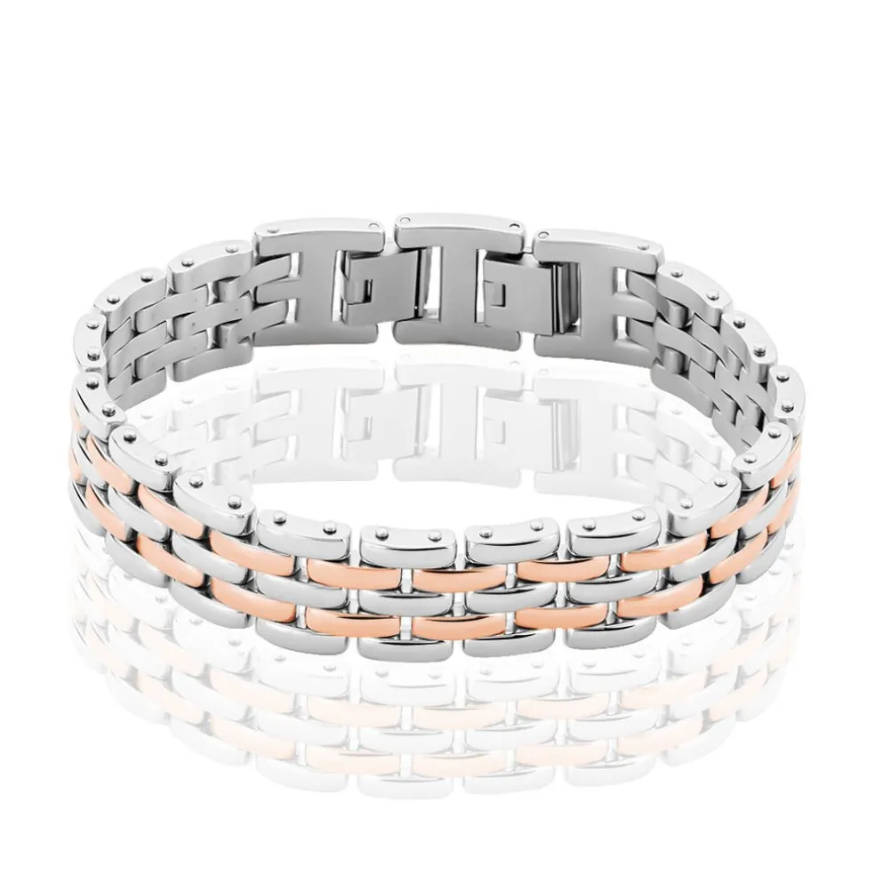 Bracelet Mareva Maille Grain De Riz Acier Bicolore