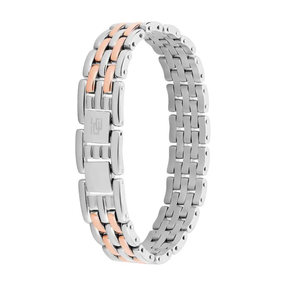Bracelet Mareva Maille Grain De Riz Acier Bicolore