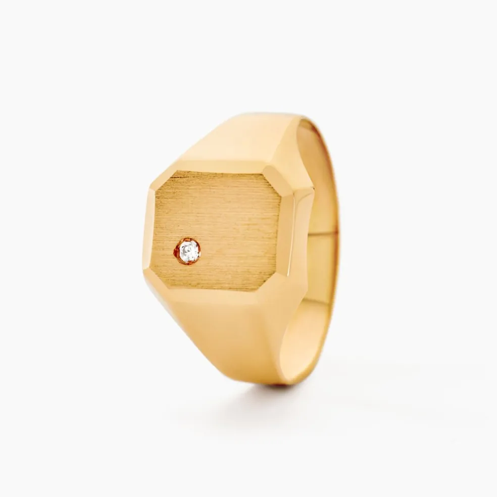 Chevalière Malcolm Carree Or Jaune Oxyde De Zirconium