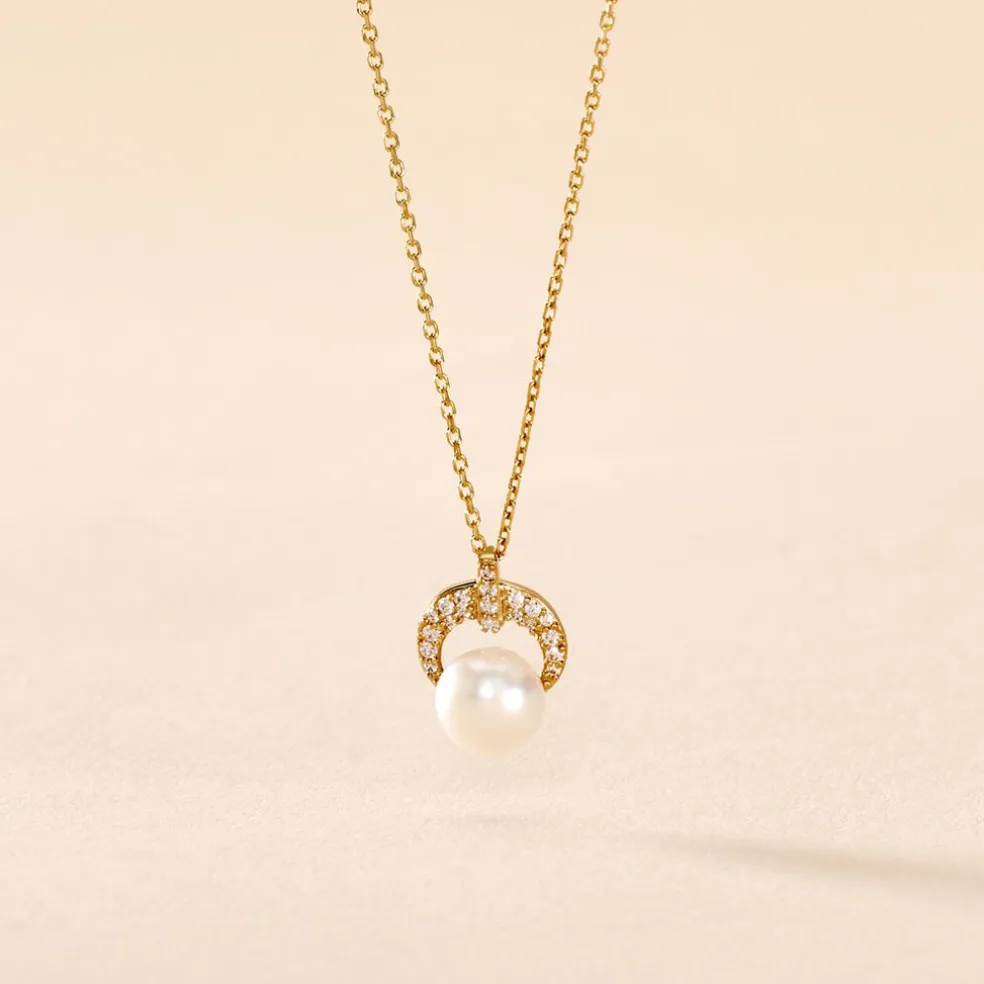 Collier Aloys Or Jaune Perle De Culture Et Oxyde De Zirconium
