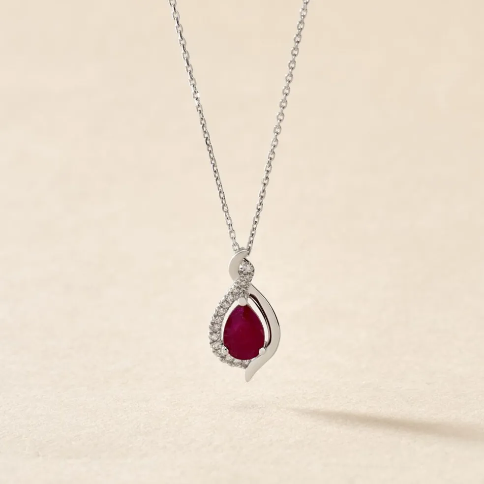 Collier Angelika Or Blanc Rubis Et Diamant