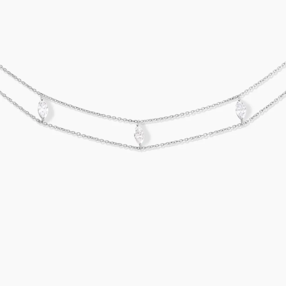 Collier Navette Argent Blanc Oxyde De Zirconium