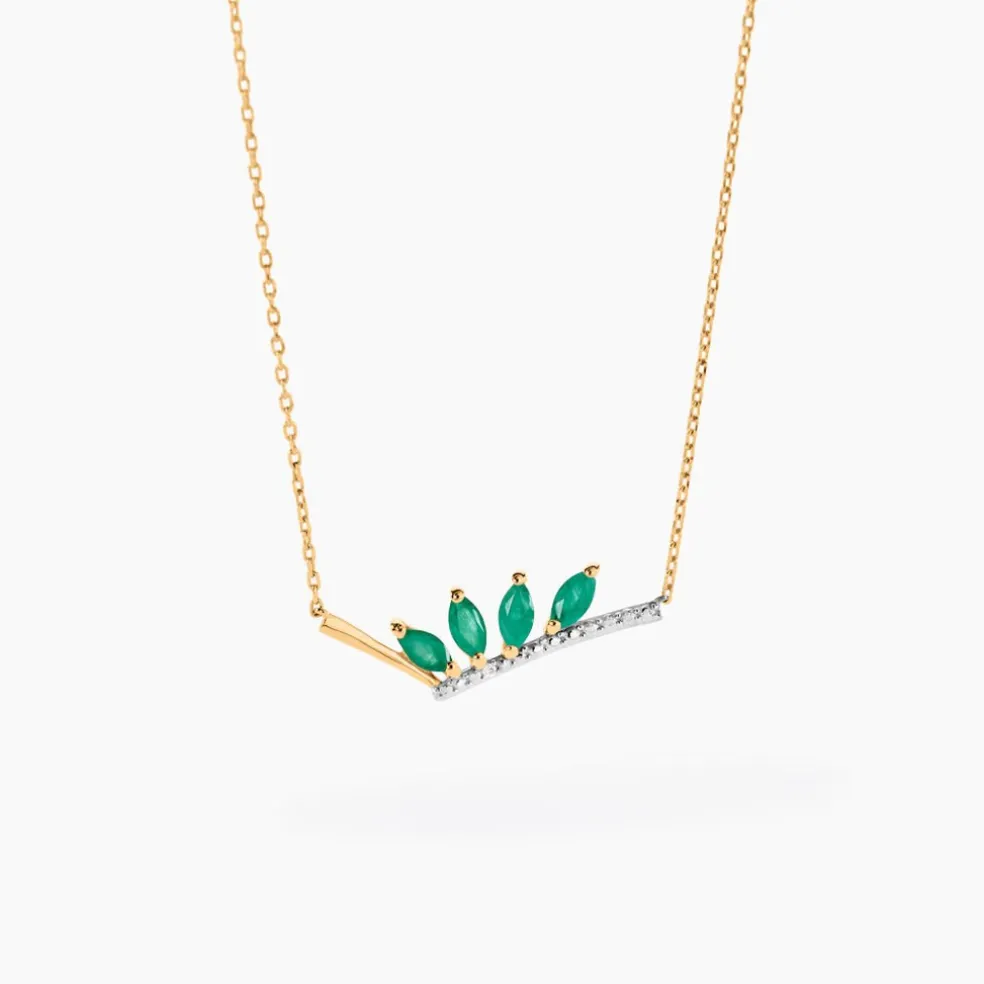 Collier Navette Or Jaune Emeraude Diamant