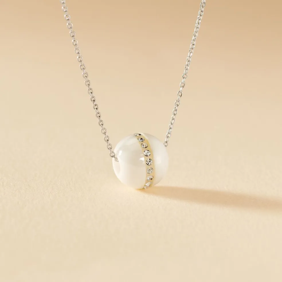 Collier Nina Cera Argent Blanc Strass Et Céramique