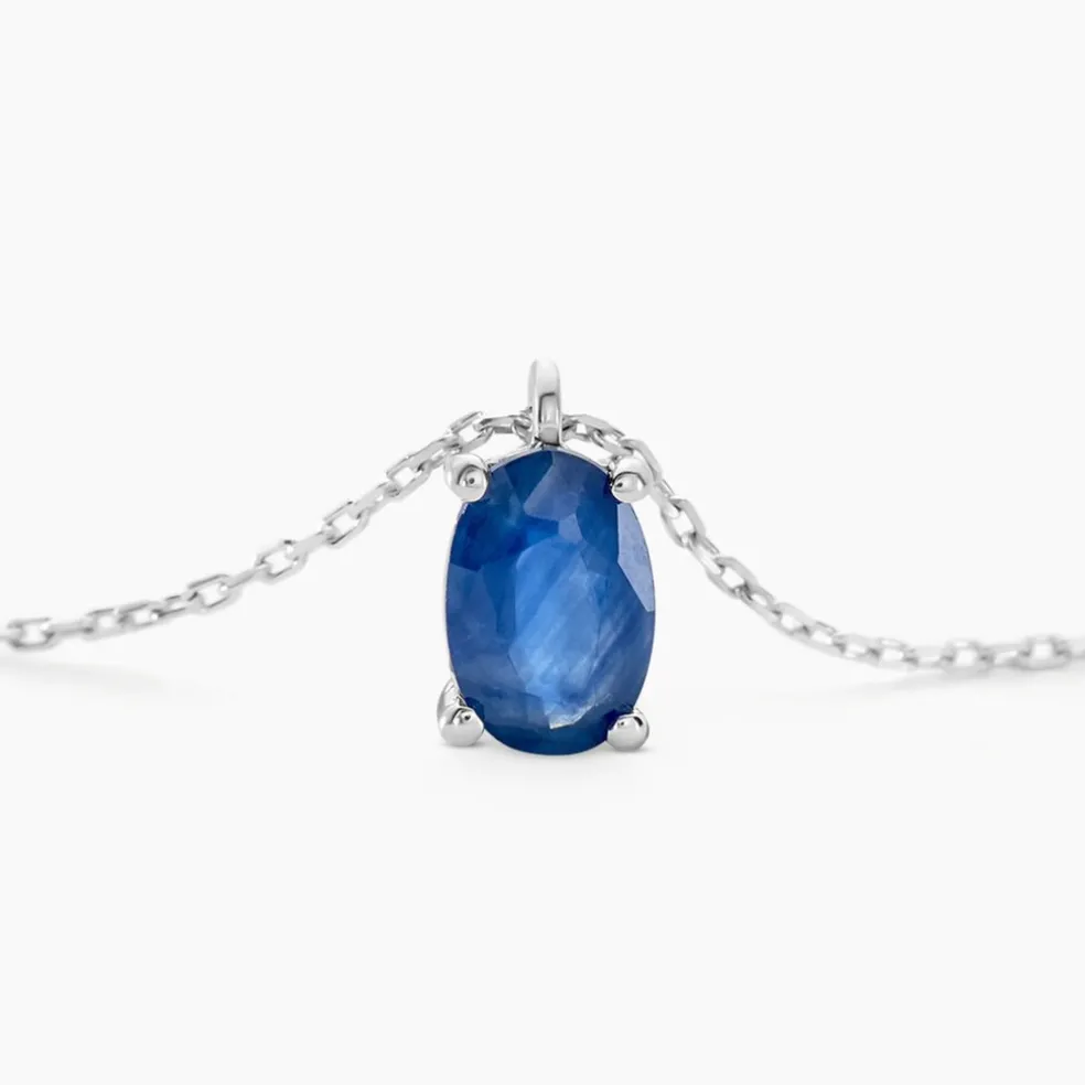 Collier Ovale Or Blanc Saphir