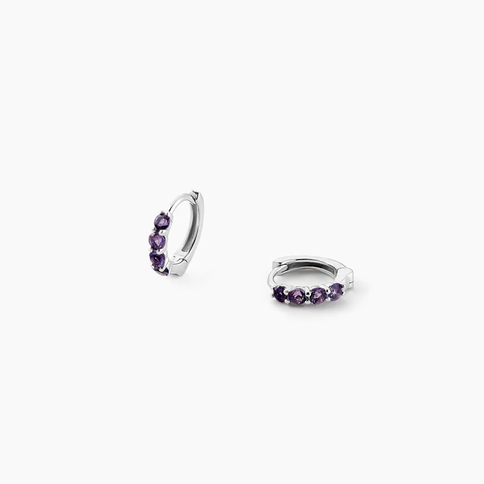 Créoles Leatrice Or Blanc Amethyste Violet