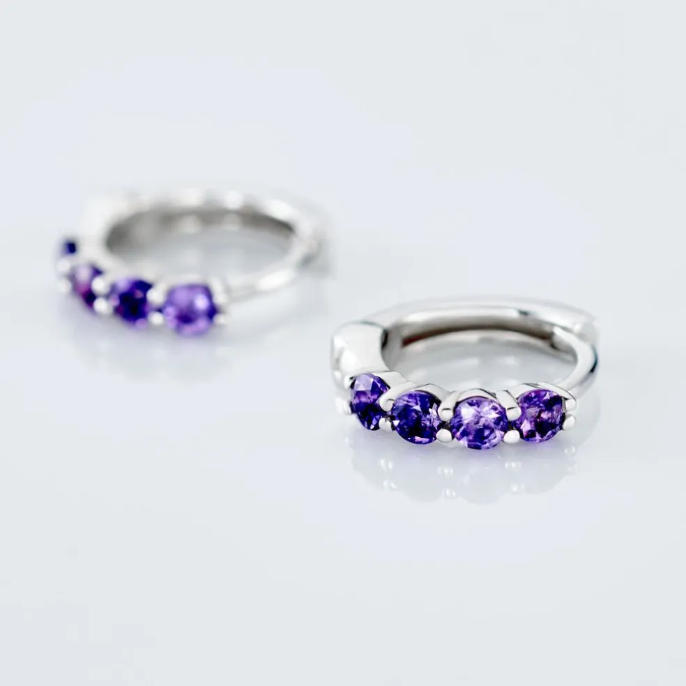Créoles Leatrice Or Blanc Amethyste Violet