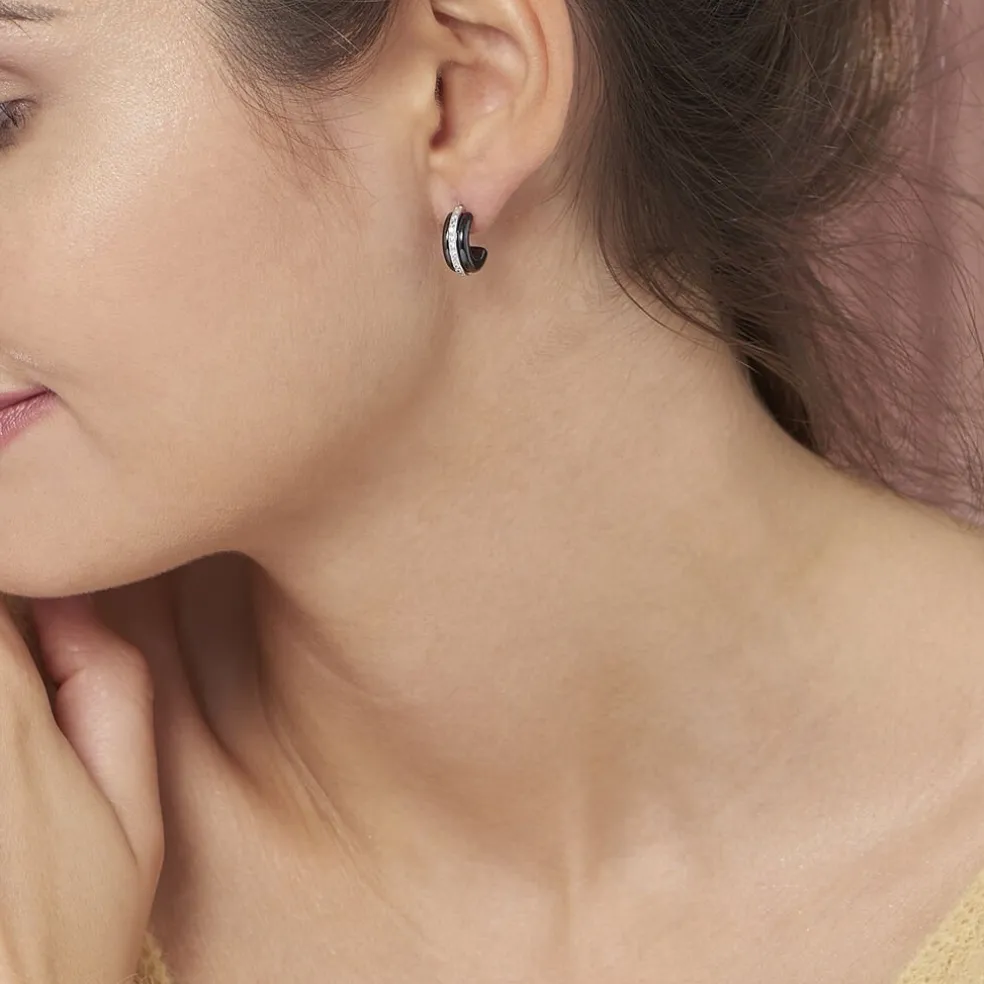Créoles Noci Demi Cercle Argent Blanc Céramique Et Oxyde De Zirconium
