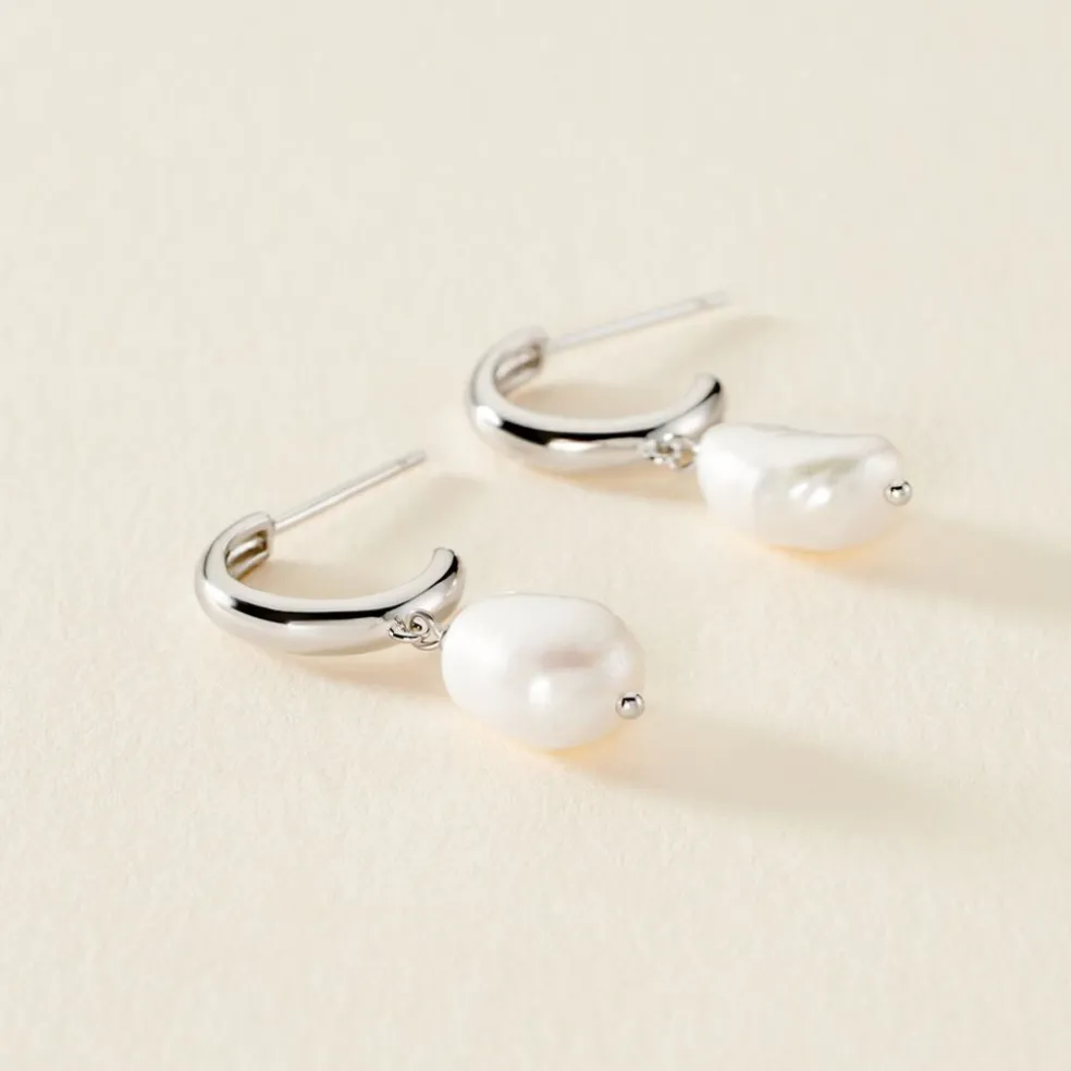 Créoles Petia Argent Blanc Perle De Culture