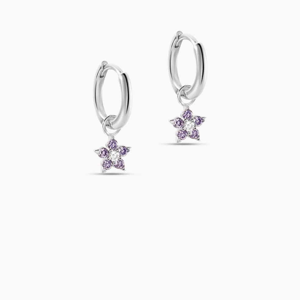 Créoles Purple Bloom Argent Blanc Oxyde De Zirconium