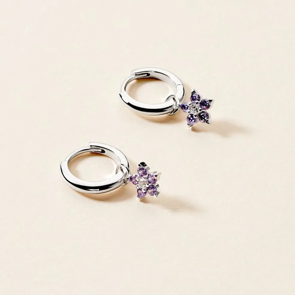 Créoles Purple Bloom Argent Blanc Oxyde De Zirconium